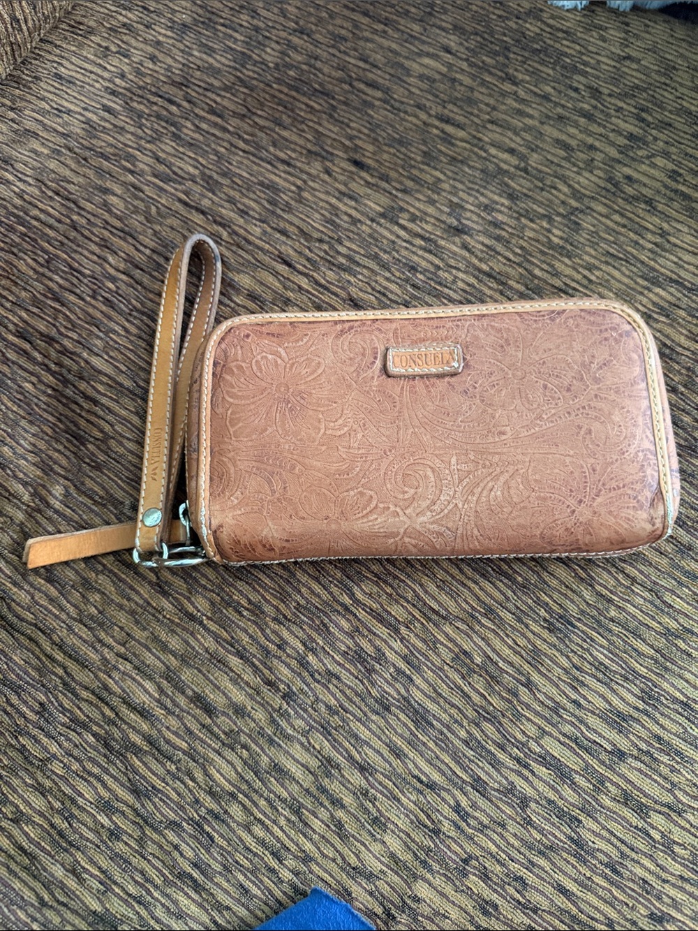 Embossed Brown Sally leather Wristlet Wallet